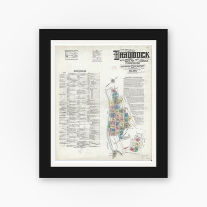 Old map wall art mockup — black gallery frame with white mat — Sanborn Fire Insurance Map from Braddock, Allegheny County, Pennsylvania (1914) - Complete Map Set