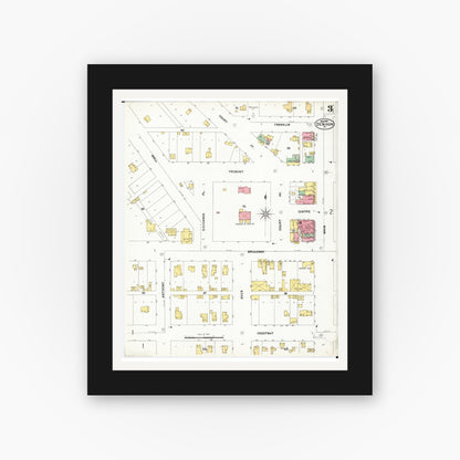 Old map wall art mockup — black gallery frame with white mat — Sanborn Fire Insurance Map from Denison, Crawford County, Iowa (1899), Sheet #0003