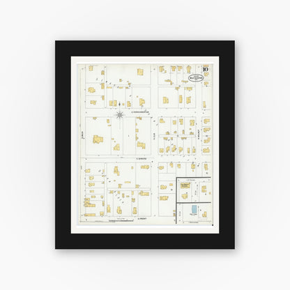 Old map wall art mockup — black gallery frame with white mat — Sanborn Fire Insurance Map from Weatherford, Parker County, Texas (1900), Sheet #0010