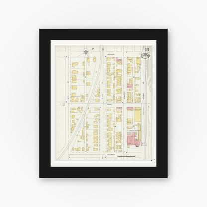 Old map wall art mockup — black gallery frame with white mat — Sanborn Fire Insurance Map from Corning, Steuben County, New York (1898), Sheet #0011