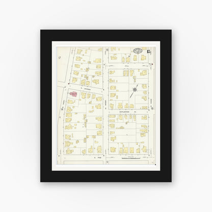 Old map wall art mockup — black gallery frame with white mat — Sanborn Fire Insurance Map from Wilson, Wilson County, North Carolina (1913), Sheet #0015