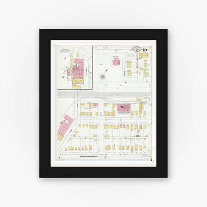 Old map wall art mockup — black gallery frame with white mat — Sanborn Fire Insurance Map from Lorain, Lorain County, Ohio (1905), Sheet #0010