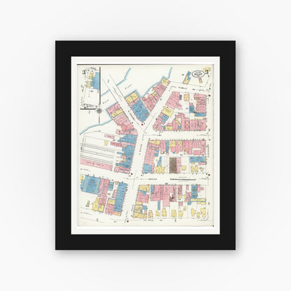 Old map wall art mockup — black gallery frame with white mat — Sanborn Fire Insurance Map from Beloit, Rock County, Wisconsin (1926), Sheet #0003
