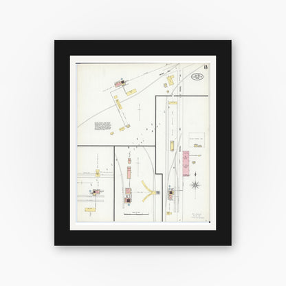 Old map wall art mockup — black gallery frame with white mat — Sanborn Fire Insurance Map from Eveleth, Saint Louis County, Minnesota (1906), Sheet #0008