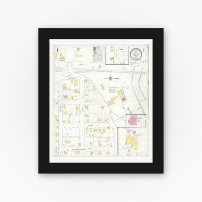 Old map wall art mockup — black gallery frame with white mat — Sanborn Fire Insurance Map from Ullin, Pulaski County, Illinois (1931), Sheet #0001