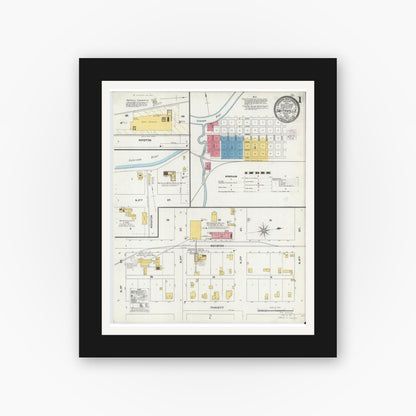 Old map wall art mockup — black gallery frame with white mat — Sanborn Fire Insurance Map from Smithville, Bastrop County, Texas (1905), Sheet #0001