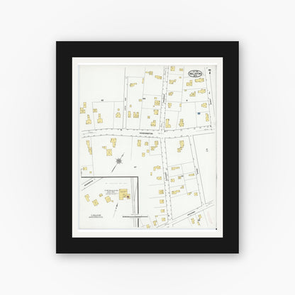 Old map wall art mockup — black gallery frame with white mat — Sanborn Fire Insurance Map from Holliston, Middlesex County, Massachusetts (1919), Sheet #0007