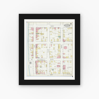 Old map wall art mockup — black gallery frame with white mat — Sanborn Fire Insurance Map from New Richmond, Clermont County, Ohio (1892), Sheet #0003