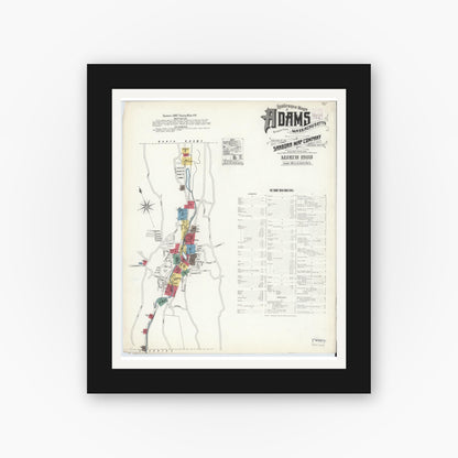 Old map wall art mockup — black gallery frame with white mat — Sanborn Fire Insurance Map from Adams, Berkshire County, Massachusetts (1908) - Complete Map Set