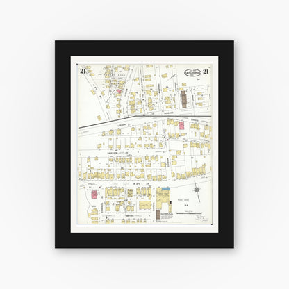 Old map wall art mockup — black gallery frame with white mat — Sanborn Fire Insurance Map from East Liverpool, Columbiana County, Ohio (1923), Sheet #0021