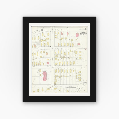 Old map wall art mockup — black gallery frame with white mat — Sanborn Fire Insurance Map from Manitowoc, Manitowoc County, Wisconsin (1912), Sheet #0003