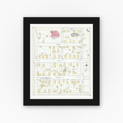 Old map wall art mockup — black gallery frame with white mat — Sanborn Fire Insurance Map from Lawrenceville, Lawrence County, Illinois (1918), Sheet #0004