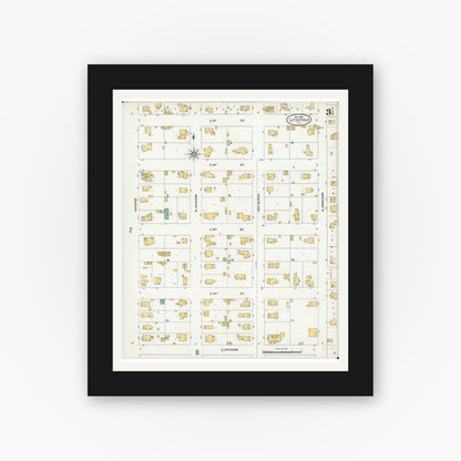 Old map wall art mockup — black gallery frame with white mat — Sanborn Fire Insurance Map from Litchfield, Montgomery County, Illinois (1905), Sheet #0003