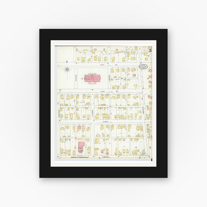 Old map wall art mockup — black gallery frame with white mat — Sanborn Fire Insurance Map from Salem, Columbiana County, Ohio (1903), Sheet #0003