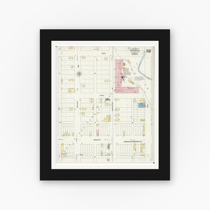 Old map wall art mockup — black gallery frame with white mat — Sanborn Fire Insurance Map from Kankakee, Kankakee County, Illinois (1907), Sheet #0032