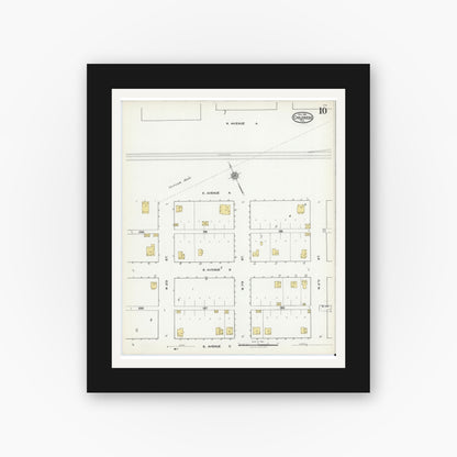 Old map wall art mockup — black gallery frame with white mat — Sanborn Fire Insurance Map from Childress, Childress County, Texas (1921), Sheet #0010