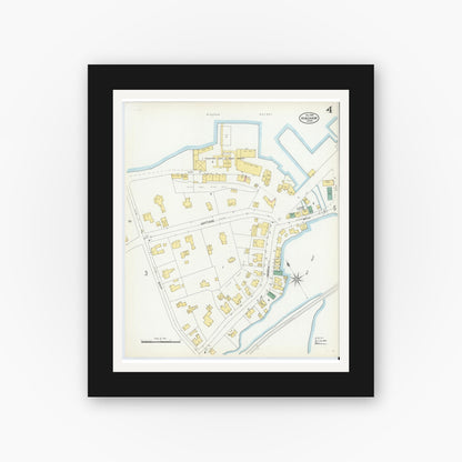 Old map wall art mockup — black gallery frame with white mat — Sanborn Fire Insurance Map from Hingham, Plymouth County, Massachusetts (1903), Sheet #0004