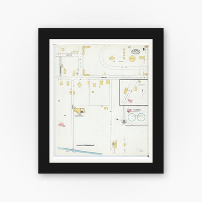Old map wall art mockup — black gallery frame with white mat — Sanborn Fire Insurance Map from Ripley, Brown County, Ohio (1904), Sheet #0008