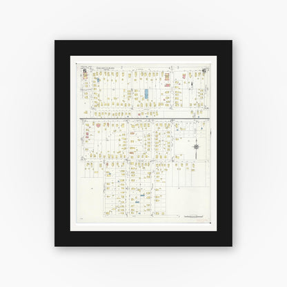 Old map wall art mockup — black gallery frame with white mat — Sanborn Fire Insurance Map from Zeeland, Ottawa County, Michigan (1934), Sheet #0006