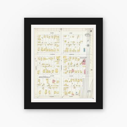 Old map wall art mockup — black gallery frame with white mat — Sanborn Fire Insurance Map from Denison, Grayson County, Texas (1903), Sheet #0002