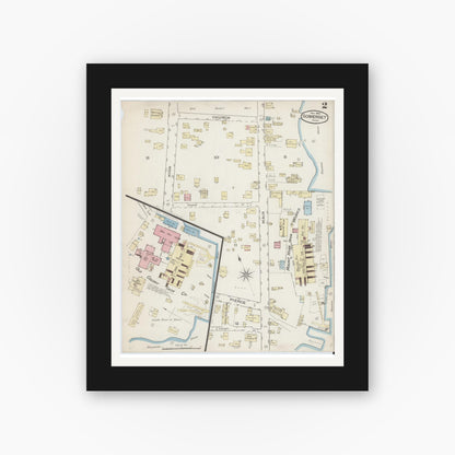 Old map wall art mockup — black gallery frame with white mat — Sanborn Fire Insurance Map from Somerset, Bristol County, Massachusetts (1885), Sheet #0002