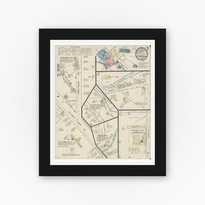 Old map wall art mockup — black gallery frame with white mat — Sanborn Fire Insurance Map from Fredonia, Chautauqua County, New York (1886), Sheet #0001