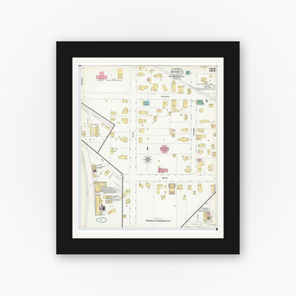 Old map wall art mockup — black gallery frame with white mat — Sanborn Fire Insurance Map from Warren, Trumbull County, Ohio (1908), Sheet #0033