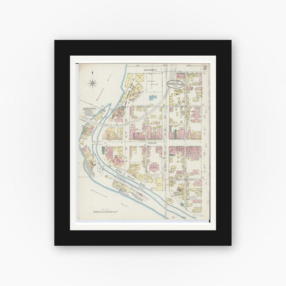 Old map wall art mockup — black gallery frame with white mat — Sanborn Fire Insurance Map from Zanesville, Muskingum County, Ohio (1886), Sheet #0002