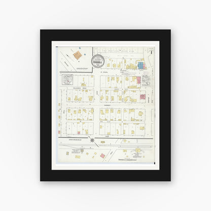 Old map wall art mockup — black gallery frame with white mat — Sanborn Fire Insurance Map from Carroll, Fairfield County, Ohio (1916), Sheet #0001