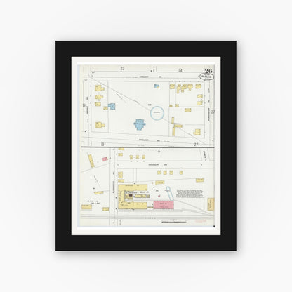 Old map wall art mockup — black gallery frame with white mat — Sanborn Fire Insurance Map from Passaic, Passaic County, New Jersey (1899), Sheet #0026