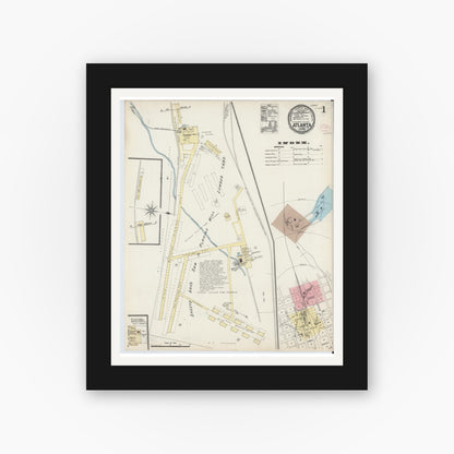 Old map wall art mockup — black gallery frame with white mat — Sanborn Fire Insurance Map from Atlanta, Cass County, Texas (1890) - Complete Map Set