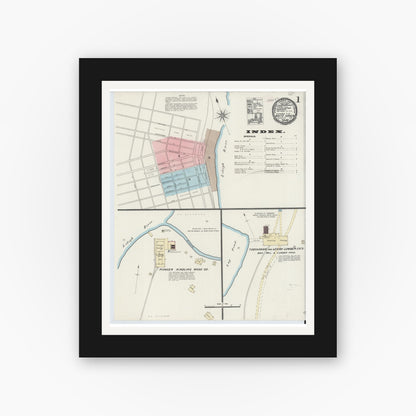 Old map wall art mockup — black gallery frame with white mat — Sanborn Fire Insurance Map from White Haven, Luzerne County, Pennsylvania (1891), Sheet #0001