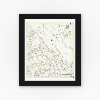 Old map wall art mockup — black gallery frame with white mat — Sanborn Fire Insurance Map from Milton, Norfolk County, Massachusetts (1917), Sheet #0005
