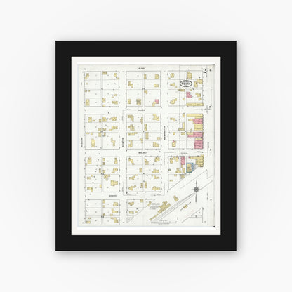 Old map wall art mockup — black gallery frame with white mat — Sanborn Fire Insurance Map from Roann, Wabash County, Indiana (1920), Sheet #0002