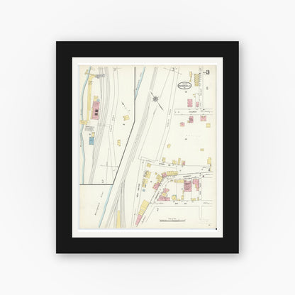 Old map wall art mockup — black gallery frame with white mat — Sanborn Fire Insurance Map from Brownsville, Fayette County, Pennsylvania (1913), Sheet #0003