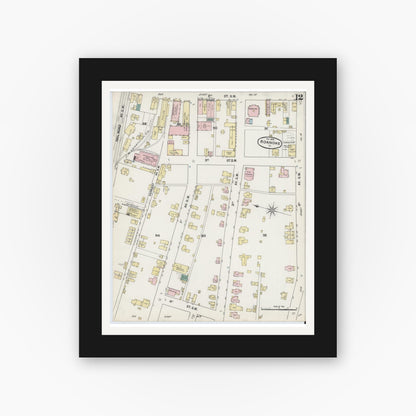 Old map wall art mockup — black gallery frame with white mat — Sanborn Fire Insurance Map from Roanoke, Independent Cities, Virginia (1889), Sheet #0012