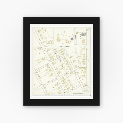 Old map wall art mockup — black gallery frame with white mat — Sanborn Fire Insurance Map from Franklin, Independent Cities, Virginia (1912), Sheet #0002