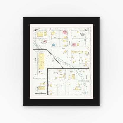 Old map wall art mockup — black gallery frame with white mat — Sanborn Fire Insurance Map from Snyder, Scurry County, Texas (1927), Sheet #0005