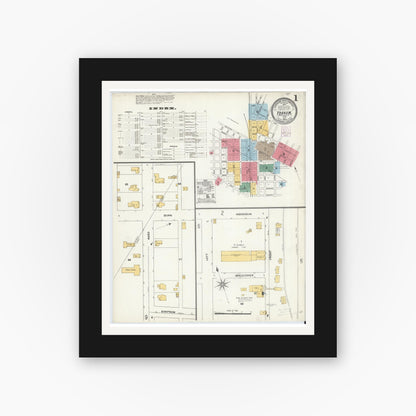 Old map wall art mockup — black gallery frame with white mat — Sanborn Fire Insurance Map from Yoakum, De Witt And Lavaca Counties, Texas (1904) - Complete Map Set