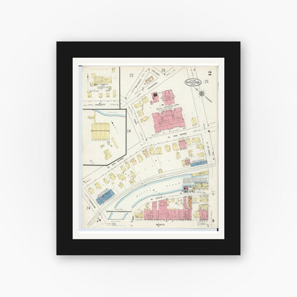Old map wall art mockup — black gallery frame with white mat — Sanborn Fire Insurance Map from Battle Creek, Calhoun County, Michigan (1913), Sheet #0002