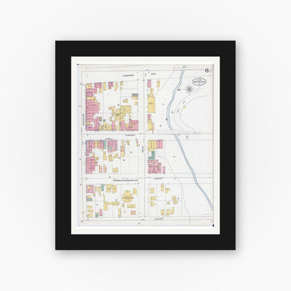 Old map wall art mockup — black gallery frame with white mat — Sanborn Fire Insurance Map from Waukegan, Lake County, Illinois (1906), Sheet #0006