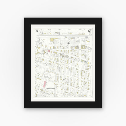 Old map wall art mockup — black gallery frame with white mat — Sanborn Fire Insurance Map from Odessa, Edger County, Texas (1939), Sheet #0012
