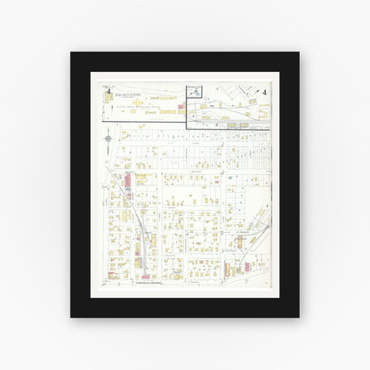 Old map wall art mockup — black gallery frame with white mat — Sanborn Fire Insurance Map from Viroqua, Vernon County, Wisconsin (1933), Sheet #0004
