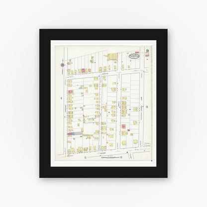Old map wall art mockup — black gallery frame with white mat — Sanborn Fire Insurance Map from Princeton, Mercer County, New Jersey (1918), Sheet #0009