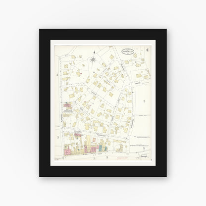 Old map wall art mockup — black gallery frame with white mat — Sanborn Fire Insurance Map from Grass Valley, Nevada County, California (1898), Sheet #0004