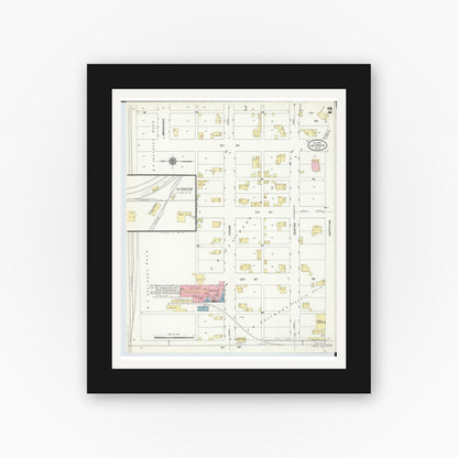 Old map wall art mockup — black gallery frame with white mat — Sanborn Fire Insurance Map from Leipsic, Putnam County, Ohio (1910), Sheet #0002
