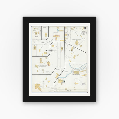 Old map wall art mockup — black gallery frame with white mat — Sanborn Fire Insurance Map from Wittenberg, Shawano County, Wisconsin (1901), Sheet #0002