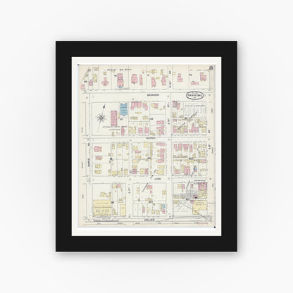 Old map wall art mockup — black gallery frame with white mat — Sanborn Fire Insurance Map from Hannibal, Marion County, Missouri (1890), Sheet #0008