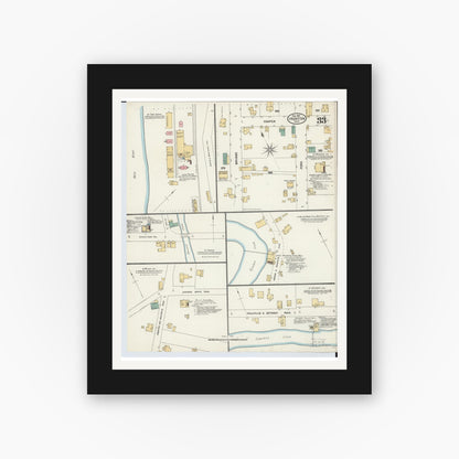 Old map wall art mockup — black gallery frame with white mat — Sanborn Fire Insurance Map from Ironton, Lawrence County, Ohio (1904), Sheet #0033