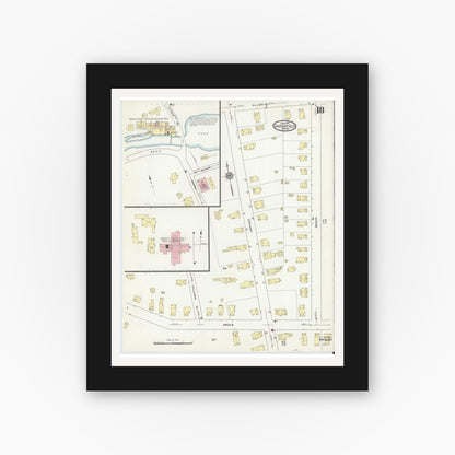 Old map wall art mockup — black gallery frame with white mat — Sanborn Fire Insurance Map from Greenfield, Franklin County, Massachusetts (1914), Sheet #0018